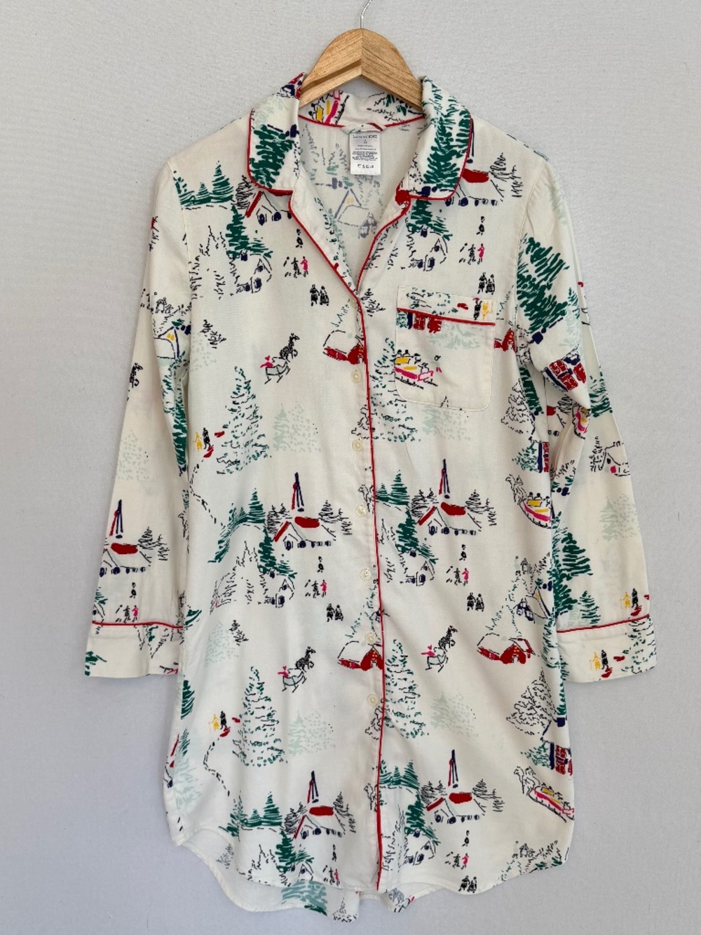 LANDS’ END Women’s Small Flannel Winter Scene Long Sleeve Sleep Shirt